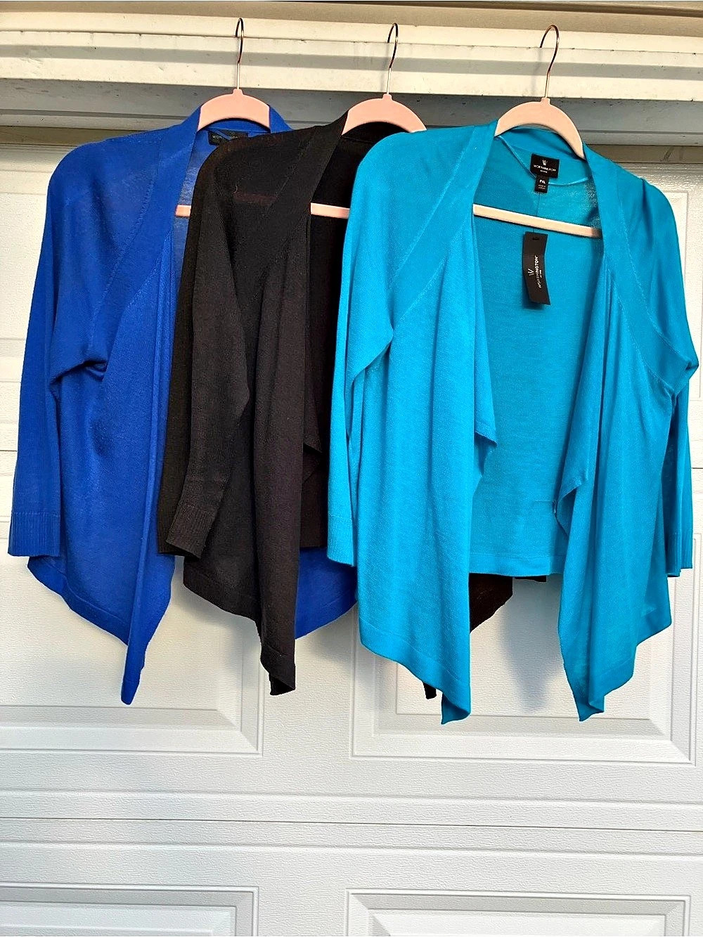 Worthington Open Front Draped Cardigans (3) Blue, Black, Turquoise, PXL